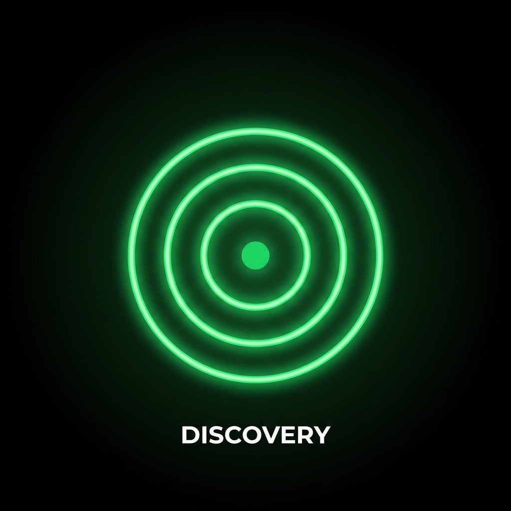 Discovery Campaign — neon radar emblem